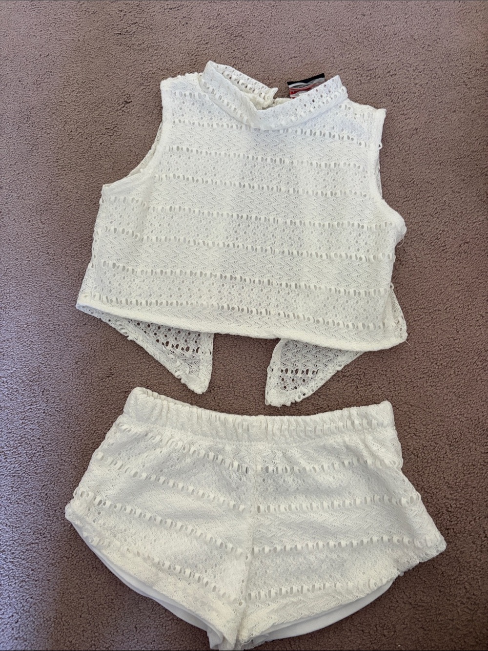 Dynamite White Crochet Kids Matching Shorts Set